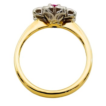 18ct Gold Ruby / Diamond Cluster Ring size O